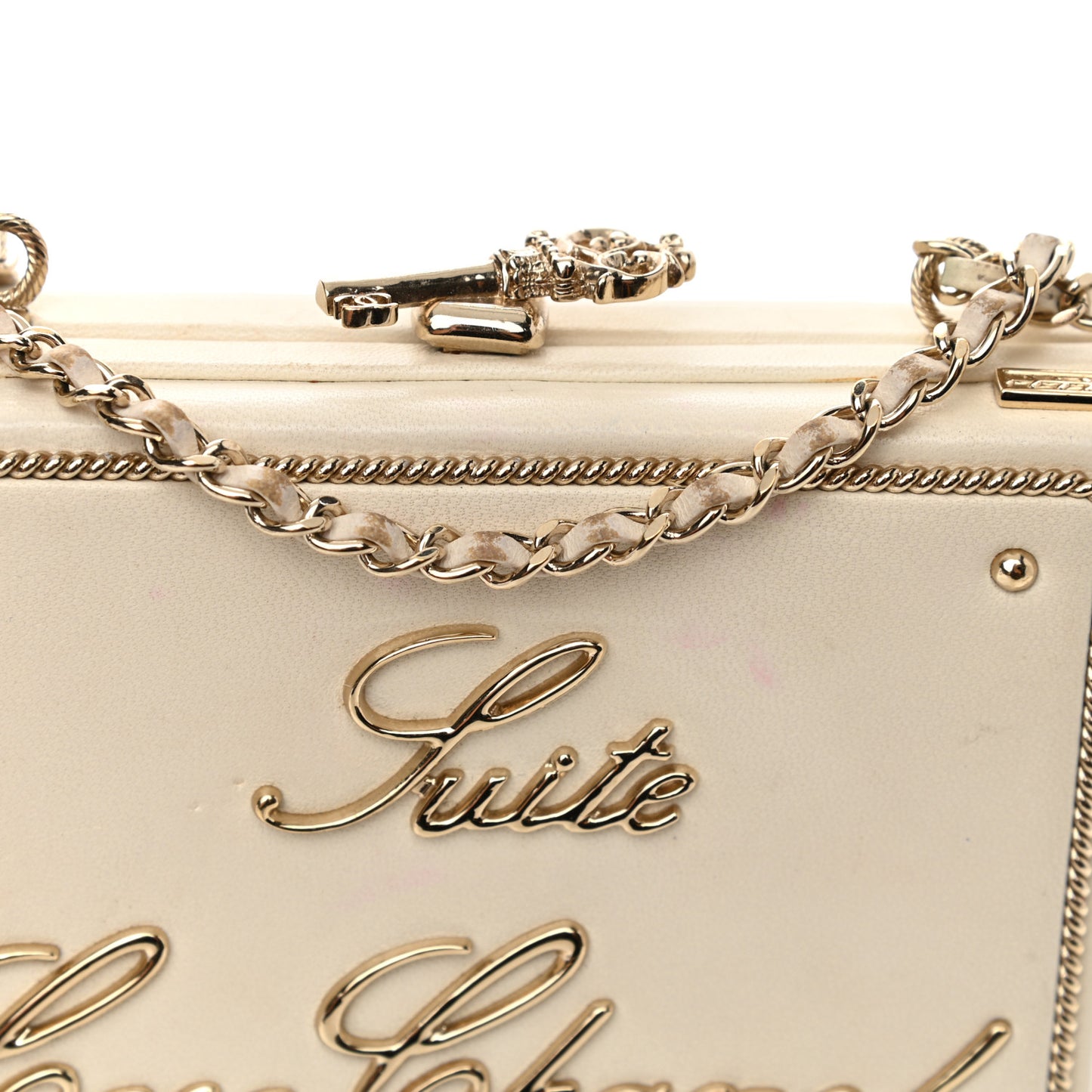 Lambskin Room Card Minaudiere Evening Bag White Gold
