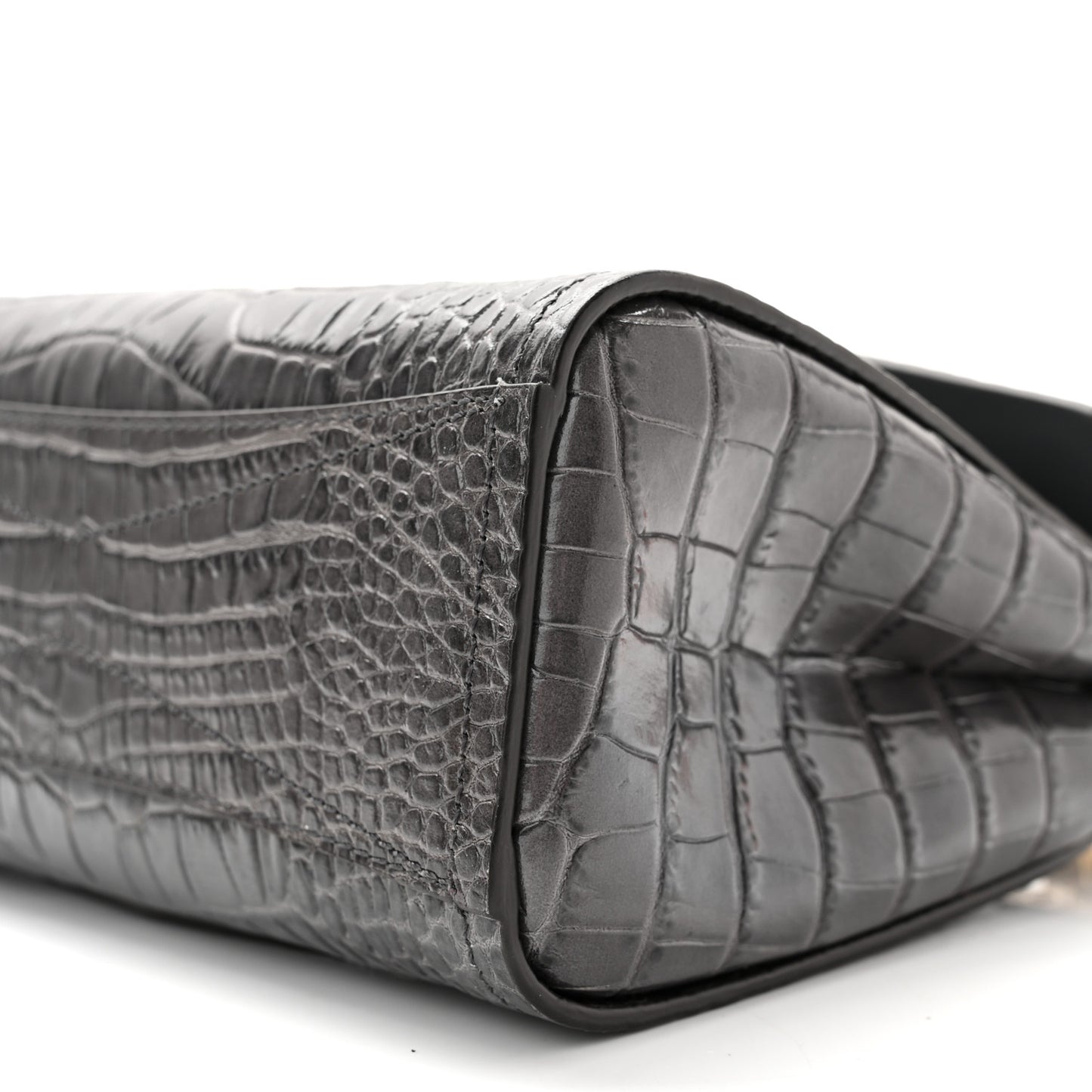 Calfskin Crocodile Embossed Mini Mystic Shoulder Bag Storm Grey