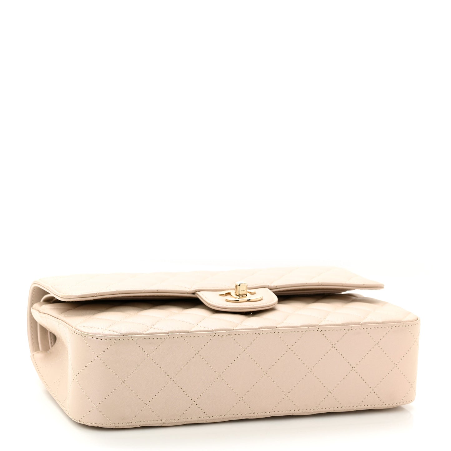 Iridescent Lambskin Quilted Medium Double Flap Light Beige