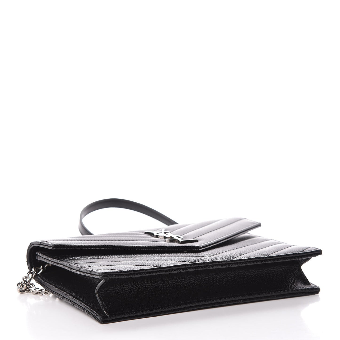 Grain De Poudre Matelasse Chevron Monogram Envelope Chain Wallet Black