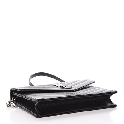 Saint Laurent Grain De Poudre Matelasse Chevron Monogram Envelope Chain Wallet Black 4 of 10