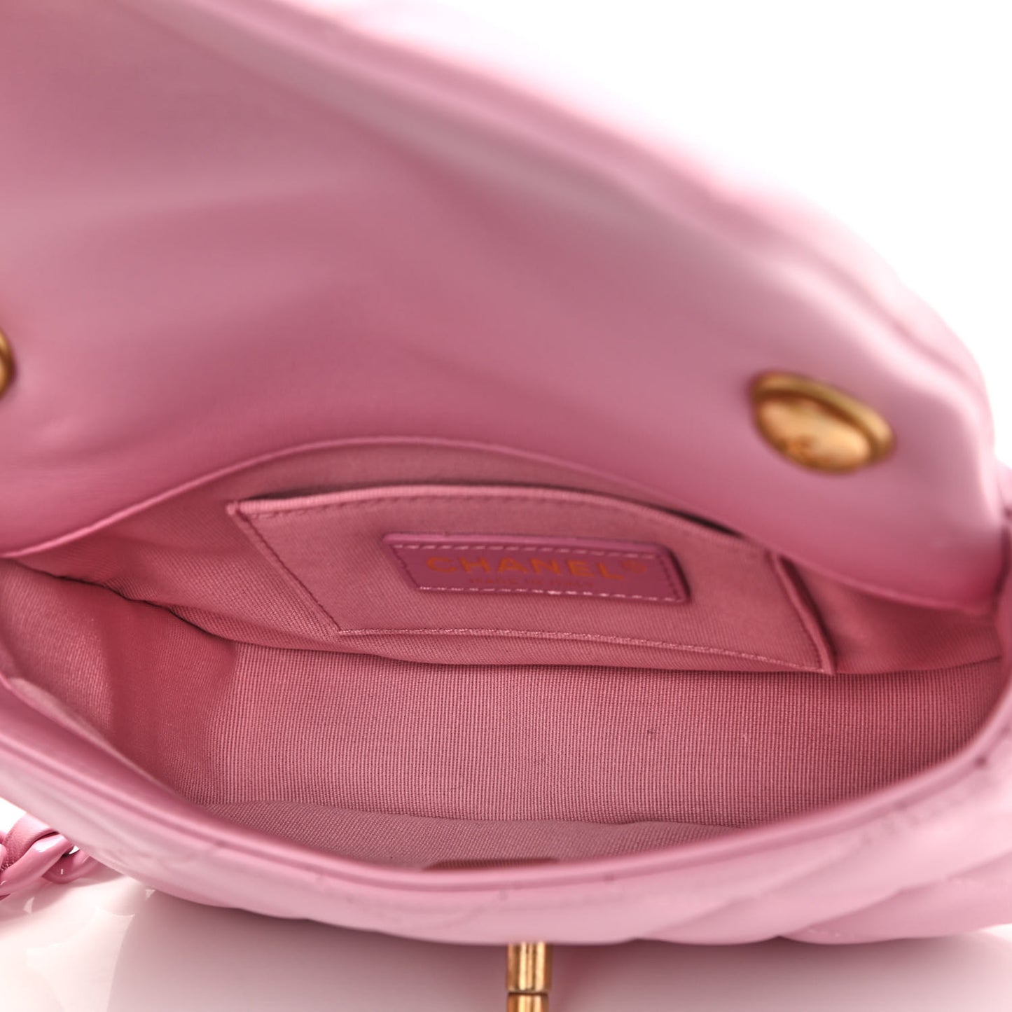 Lambskin Quilted Mini Lacquered Chain Flap Pink