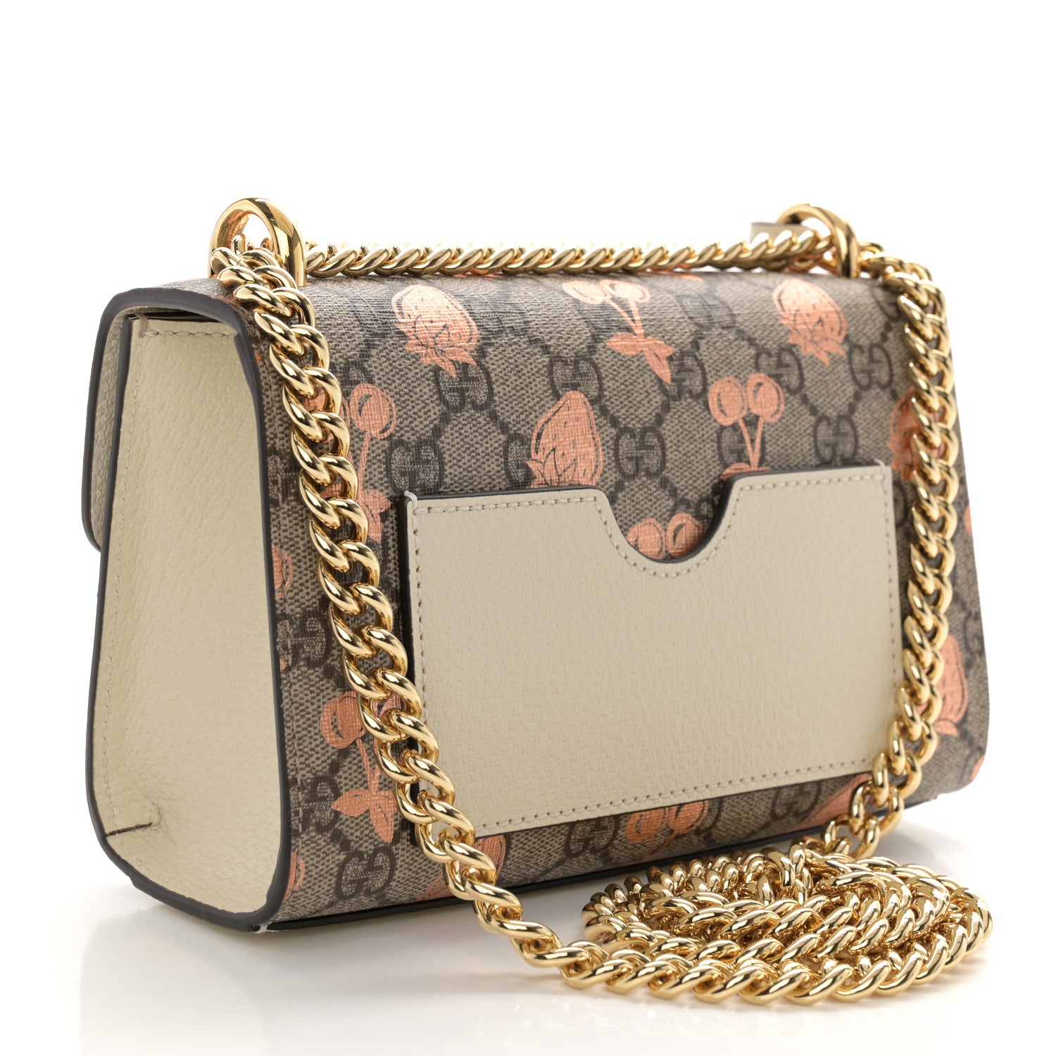 Gucci GG Supreme Monogram Berry Textured Dollar Calfskin Small Padlock Shoulder Bag Beige Ebony Light Copper Mystic White 3 of 11