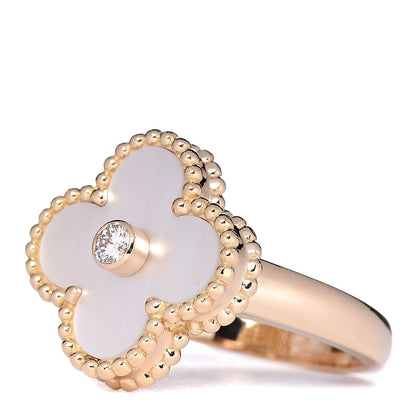 Van Cleef & Arpels 18K Yellow Gold Diamond Mother of Pearl Vintage Alhambra Ring 47 4 3 of 5