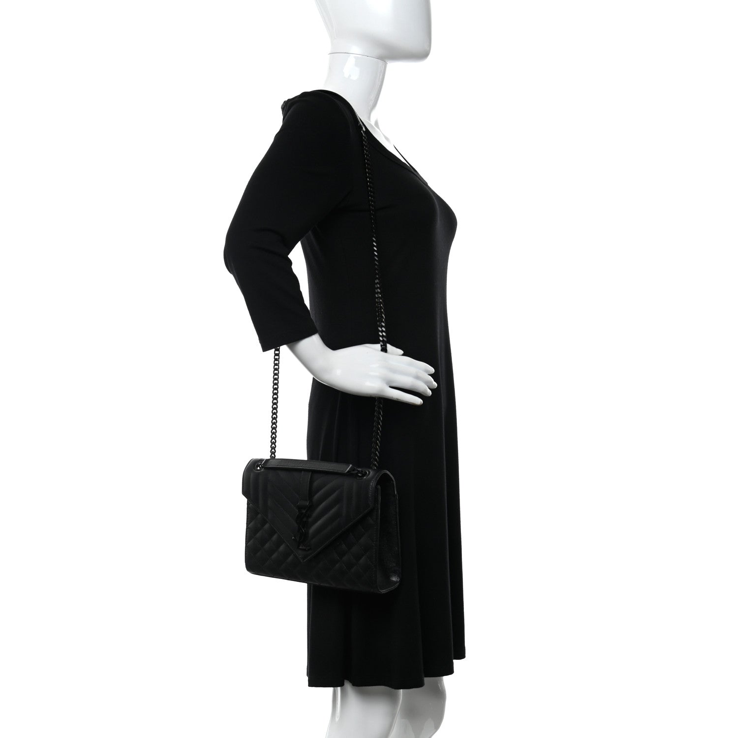 Saint Laurent Grain De Poudre Textured Mixed Matelasse Triquilt Medium Monogram Satchel Black 3 of 11