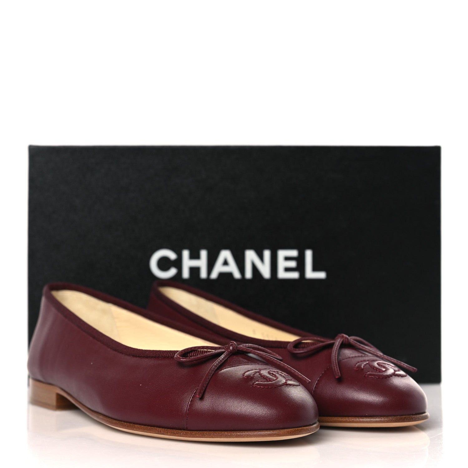 Chanel Lambskin Cap Toe CC Ballerina Flats 36 Burgundy 9 of 9