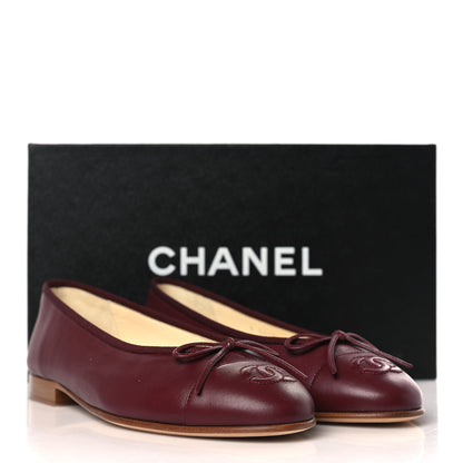 Chanel Lambskin Cap Toe CC Ballerina Flats 36 Burgundy 9 of 9
