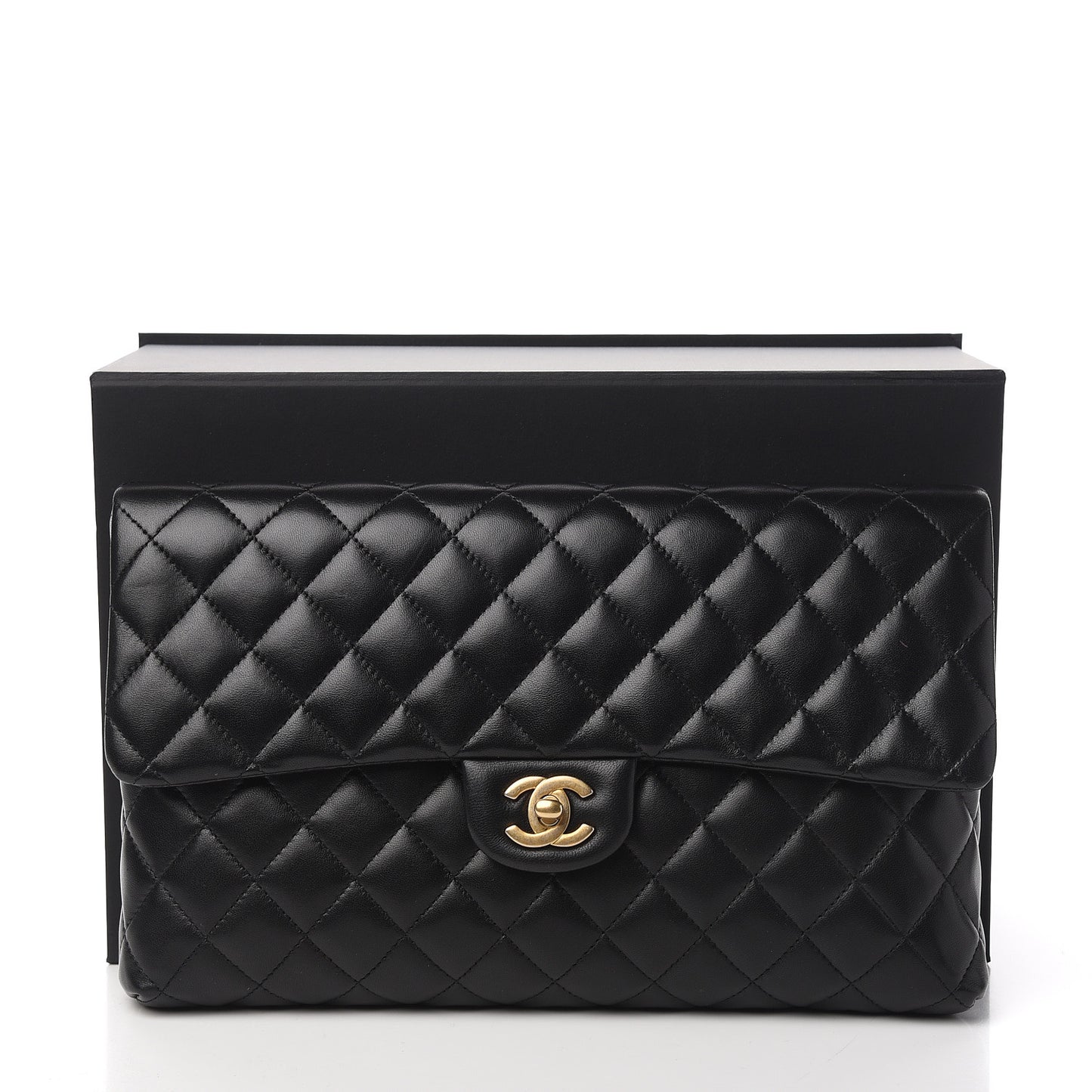 Lambskin Quilted Flap Clutch Black