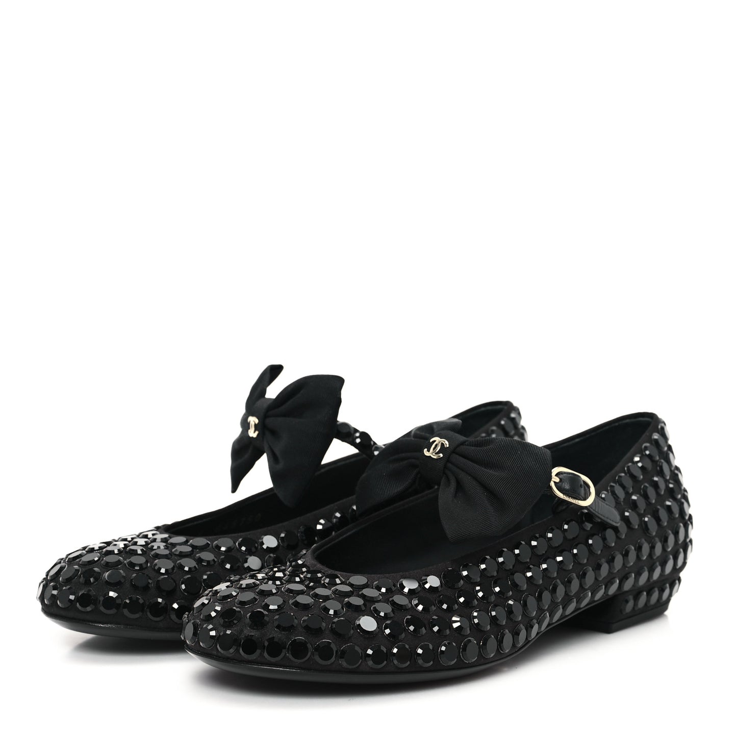 Satin Strass Bow Mary Jane Flats 37 Black