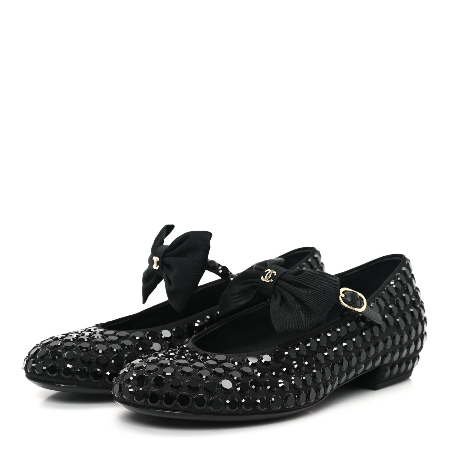 Chanel Satin Strass Bow Mary Jane Flats 37 Black 4 of 11