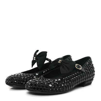 Chanel Satin Strass Bow Mary Jane Flats 37 Black 4 of 11