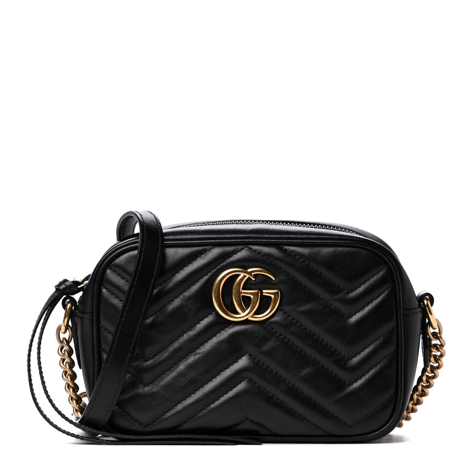 Gucci Calfskin Matelasse Mini GG Marmont Chain Shoulder Bag Black 1 of 4