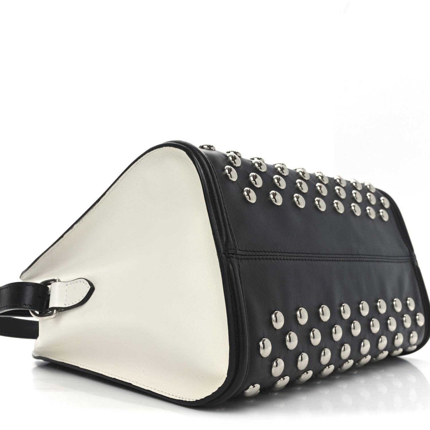 Alexander McQueen Calfskin Small Studded Padlock Zip Around Tote Black White 9 of 10