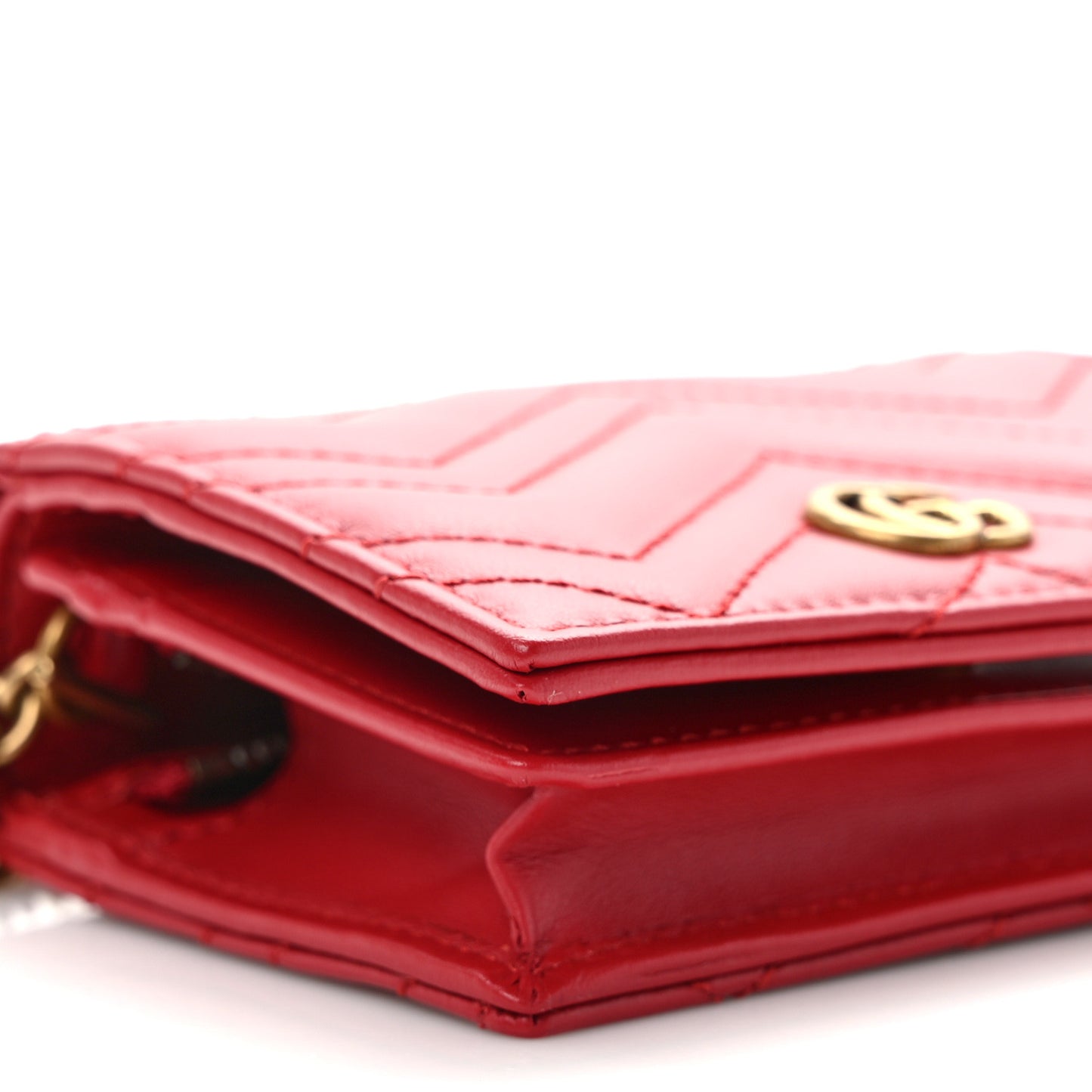 Calfskin Matelasse Mini GG Marmont Wallet On Chain Hibiscus Red