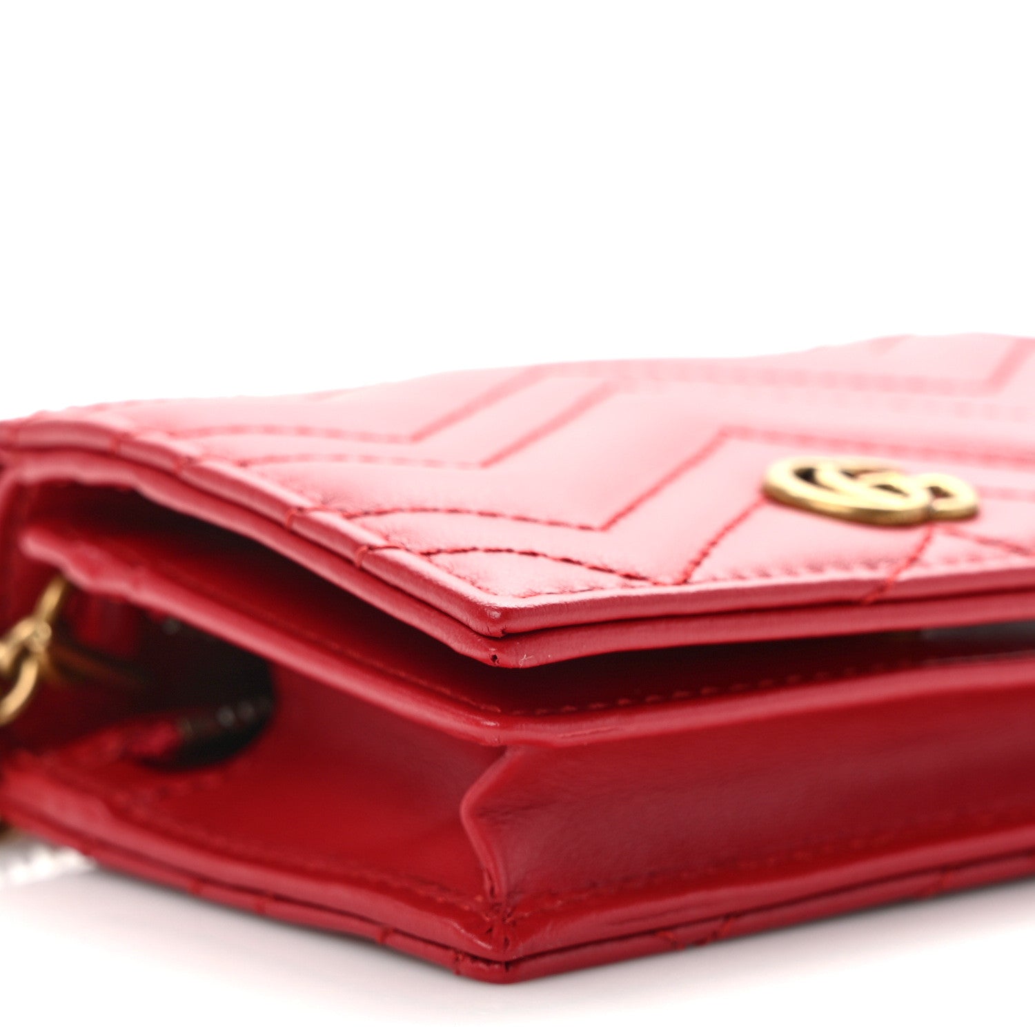 Gucci Calfskin Matelasse Mini GG Marmont Wallet On Chain Hibiscus Red 8 of 10