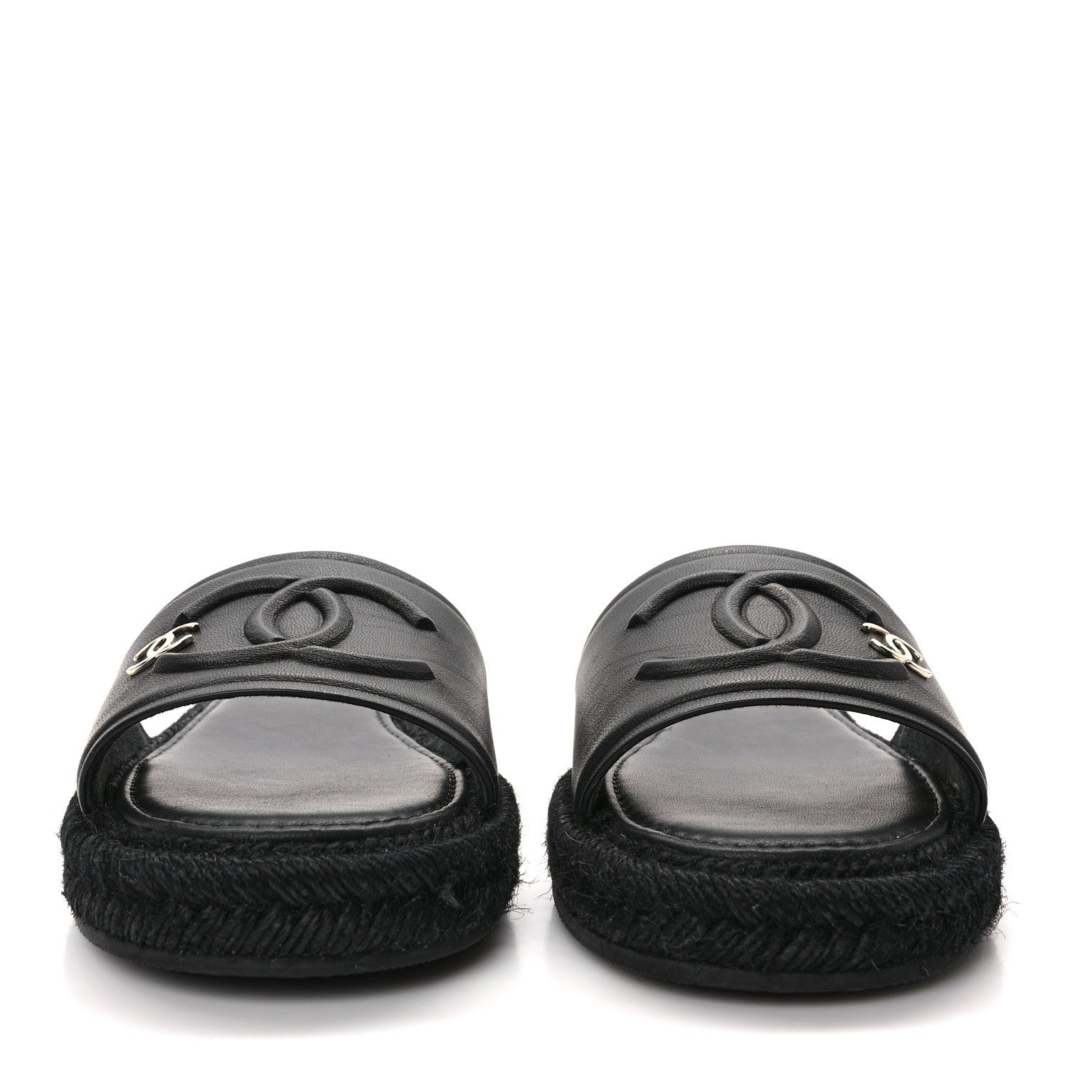 Chanel Lambskin Espadrille Mule Sandals 38 Black 2 of 8