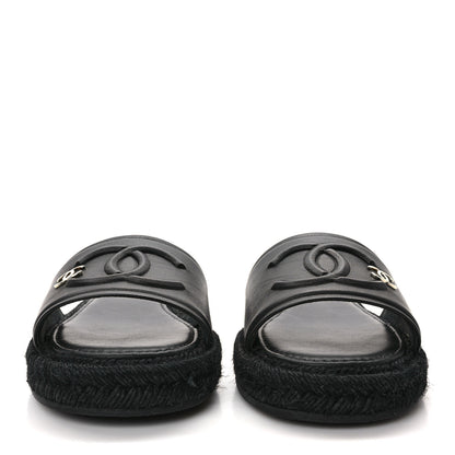 Chanel Lambskin Espadrille Mule Sandals 38 Black 2 of 8