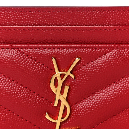 Saint Laurent Grain De Poudre Matelasse Chevron Monogram Credit Card Case Rouge Eros 8 of 11