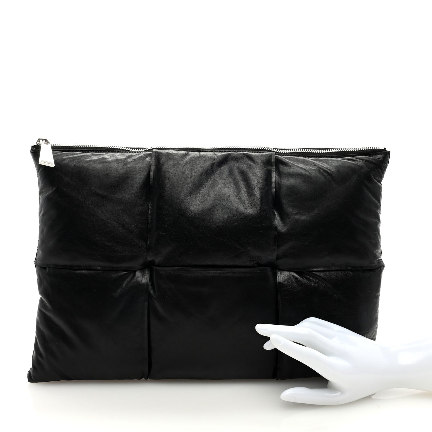 Calfskin Maxi Intrecciato Clutch Black