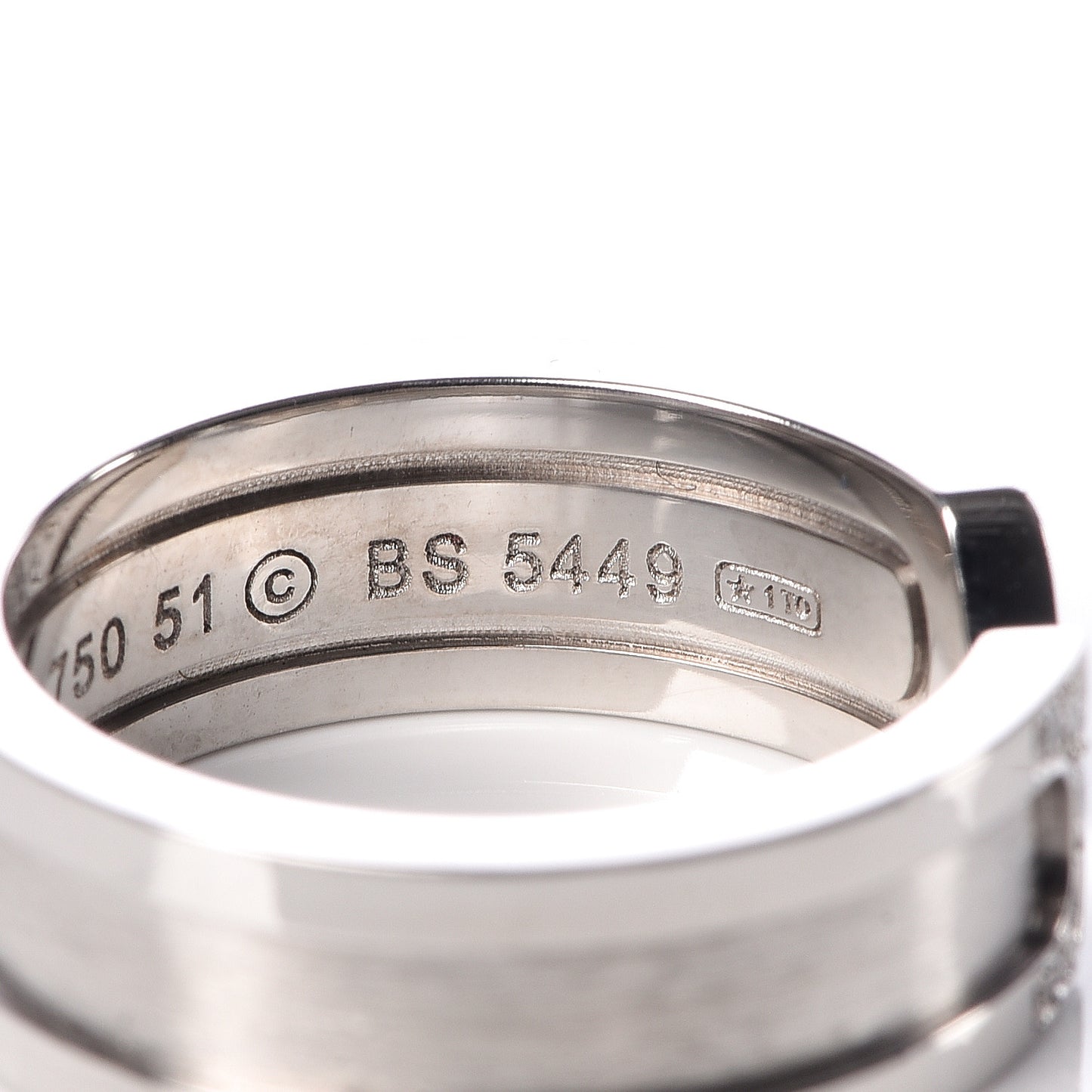 18K White Gold Diamond 6.5mm Logo De Ring 51 5.75
