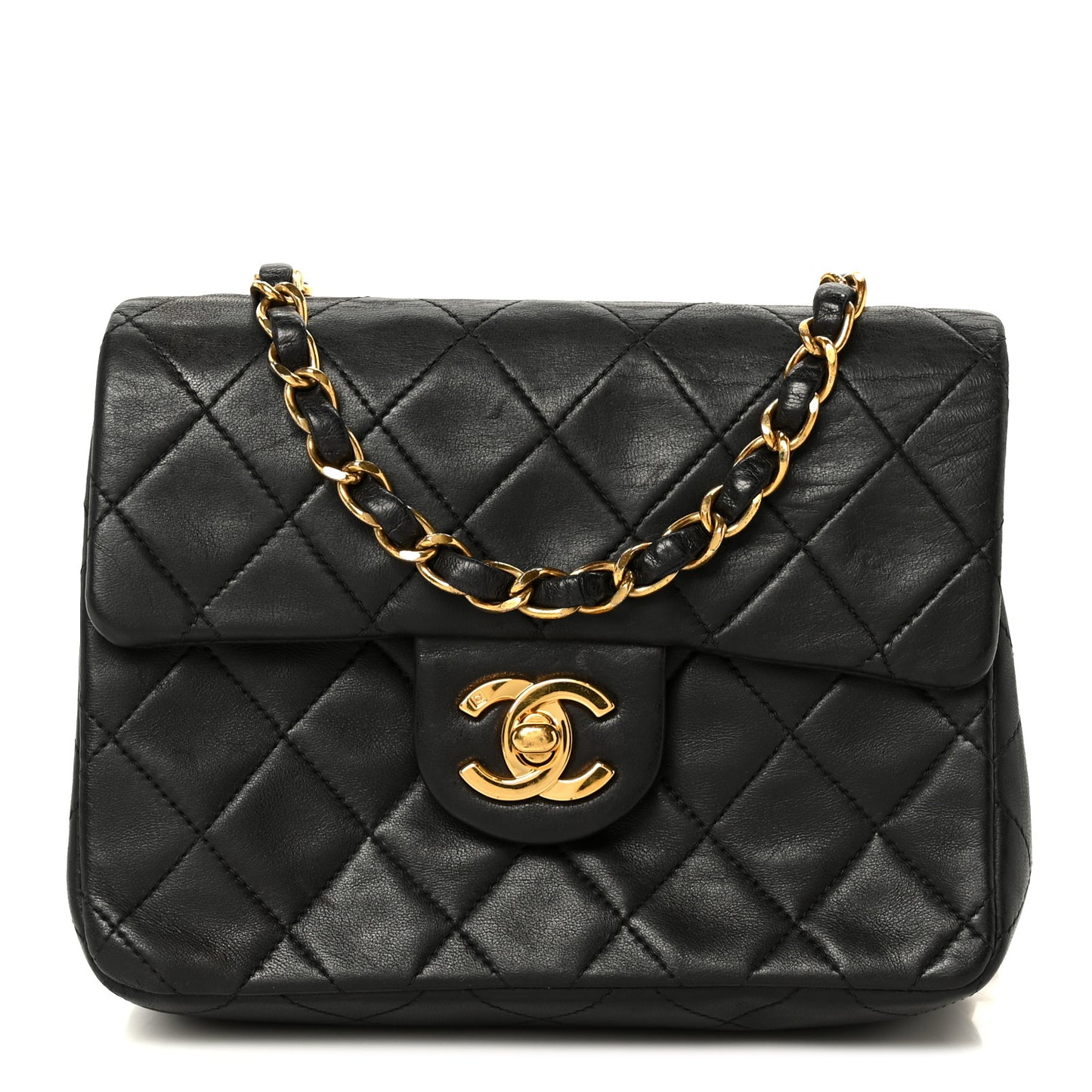 Lambskin Quilted Mini Square Flap Bag Black