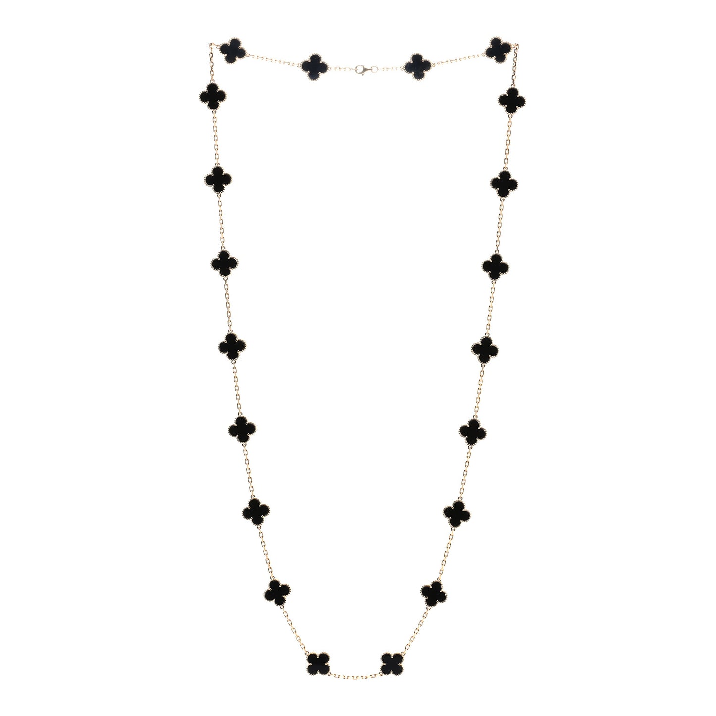 18K Yellow Gold Black Onyx 20 Motifs Vintage Alhambra Necklace