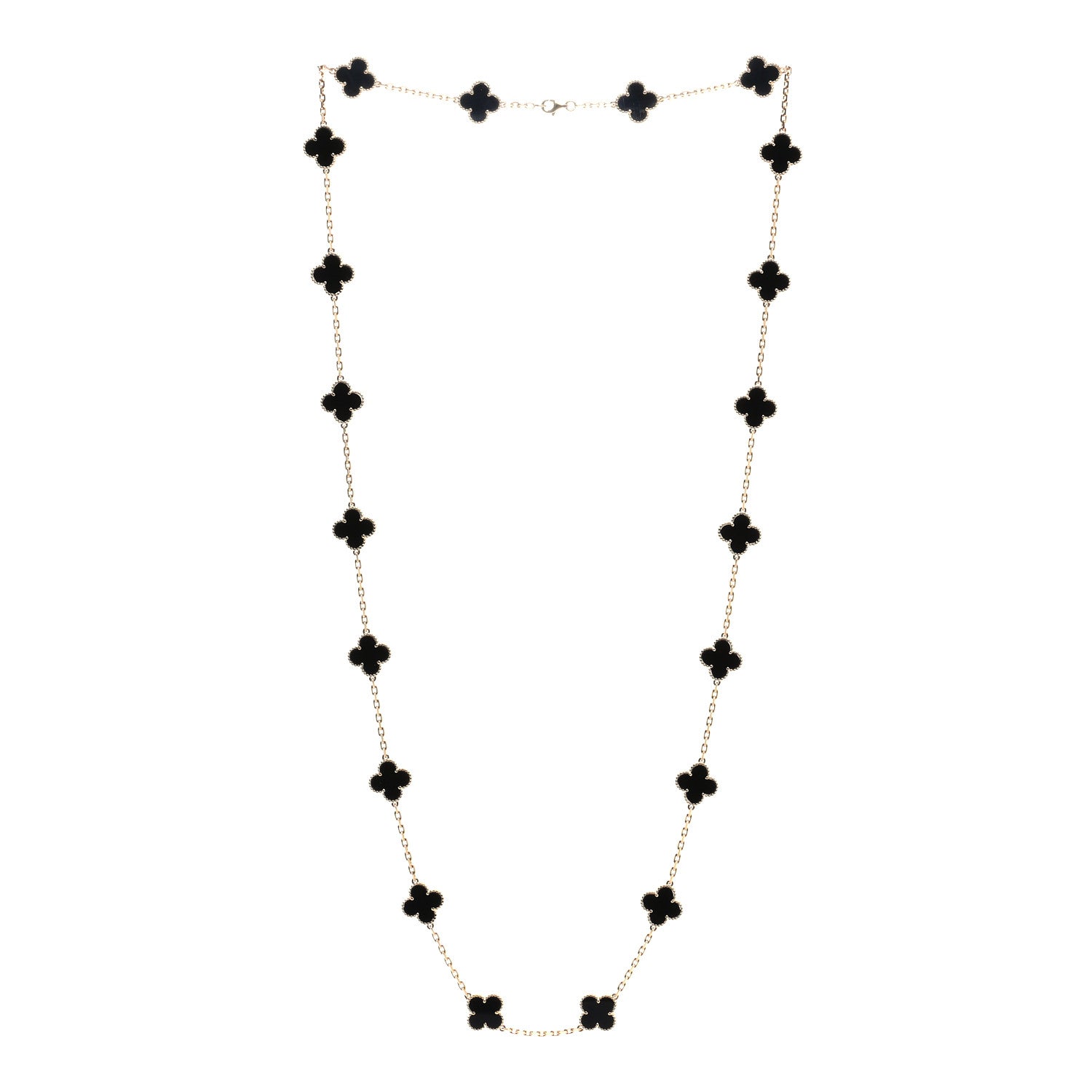 Van Cleef & Arpels 18K Yellow Gold Black Onyx 20 Motifs Vintage Alhambra Necklace 2 of 4