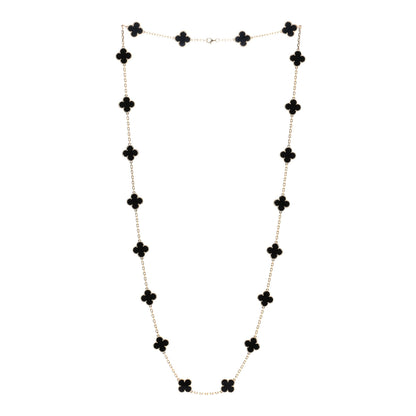 Van Cleef & Arpels 18K Yellow Gold Black Onyx 20 Motifs Vintage Alhambra Necklace 2 of 4