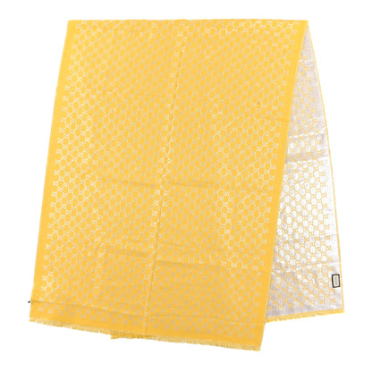 Gucci Cotton Lame GG Monogram Argentavio Fringe Scarf Lemon Light Grey 2 of 5