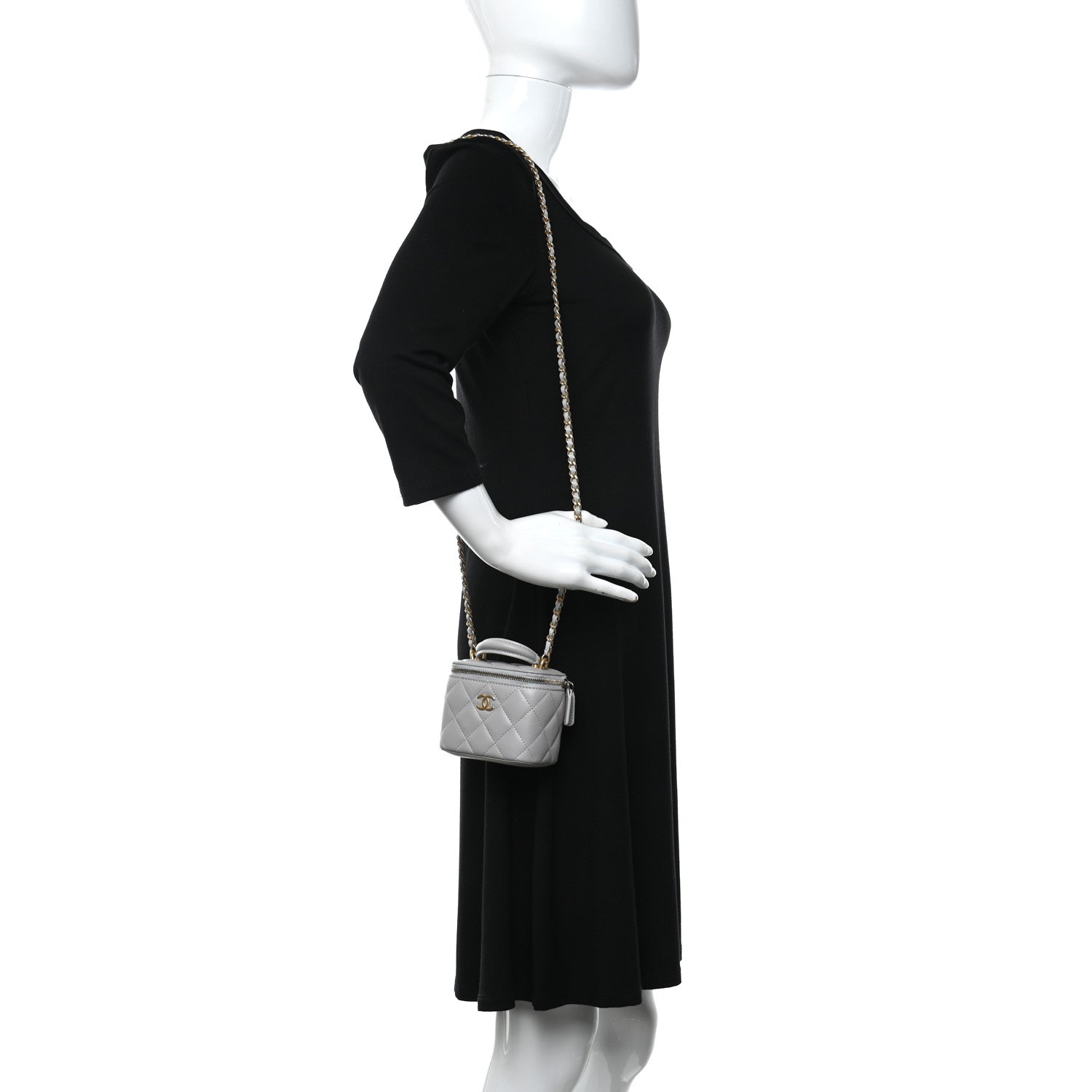 Chanel Lambskin Quilted Top Handle Mini Vanity Case With Chain Grey 2 of 12