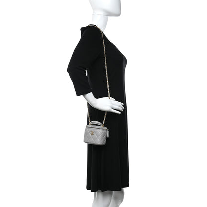 Chanel Lambskin Quilted Top Handle Mini Vanity Case With Chain Grey 2 of 12