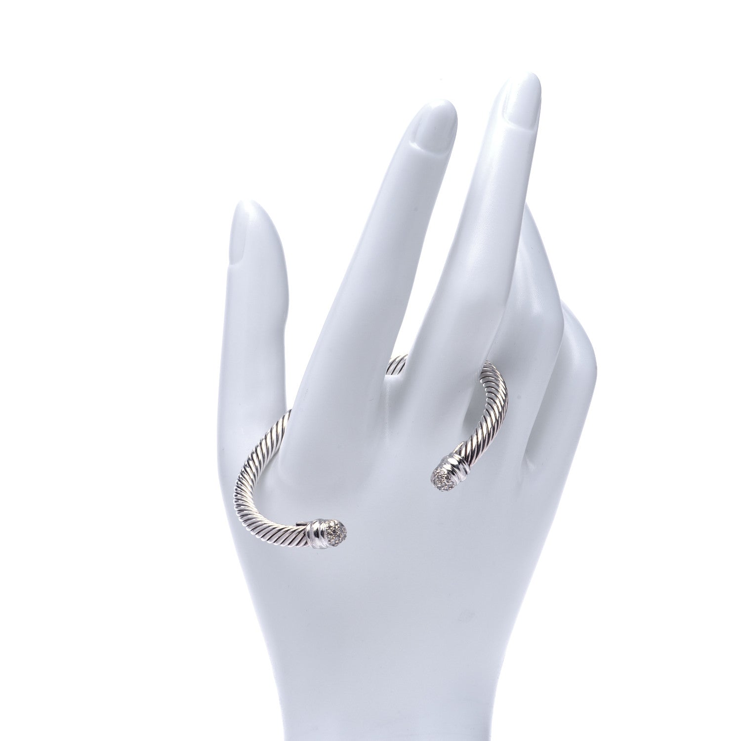 David Yurman Sterling Silver 18K White Gold Diamond 5mm Cable Classics Bracelet 2 of 7