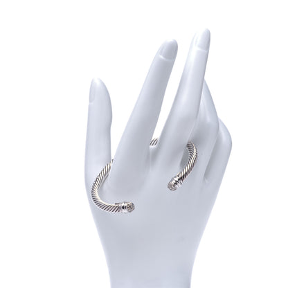 David Yurman Sterling Silver 18K White Gold Diamond 5mm Cable Classics Bracelet 2 of 7