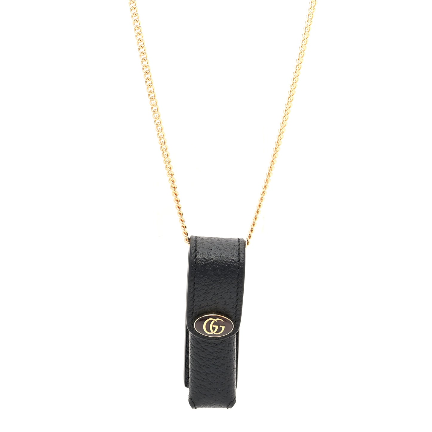 Textured Dollar Calfskin Enamel GG Lipstick Holder Necklace Black