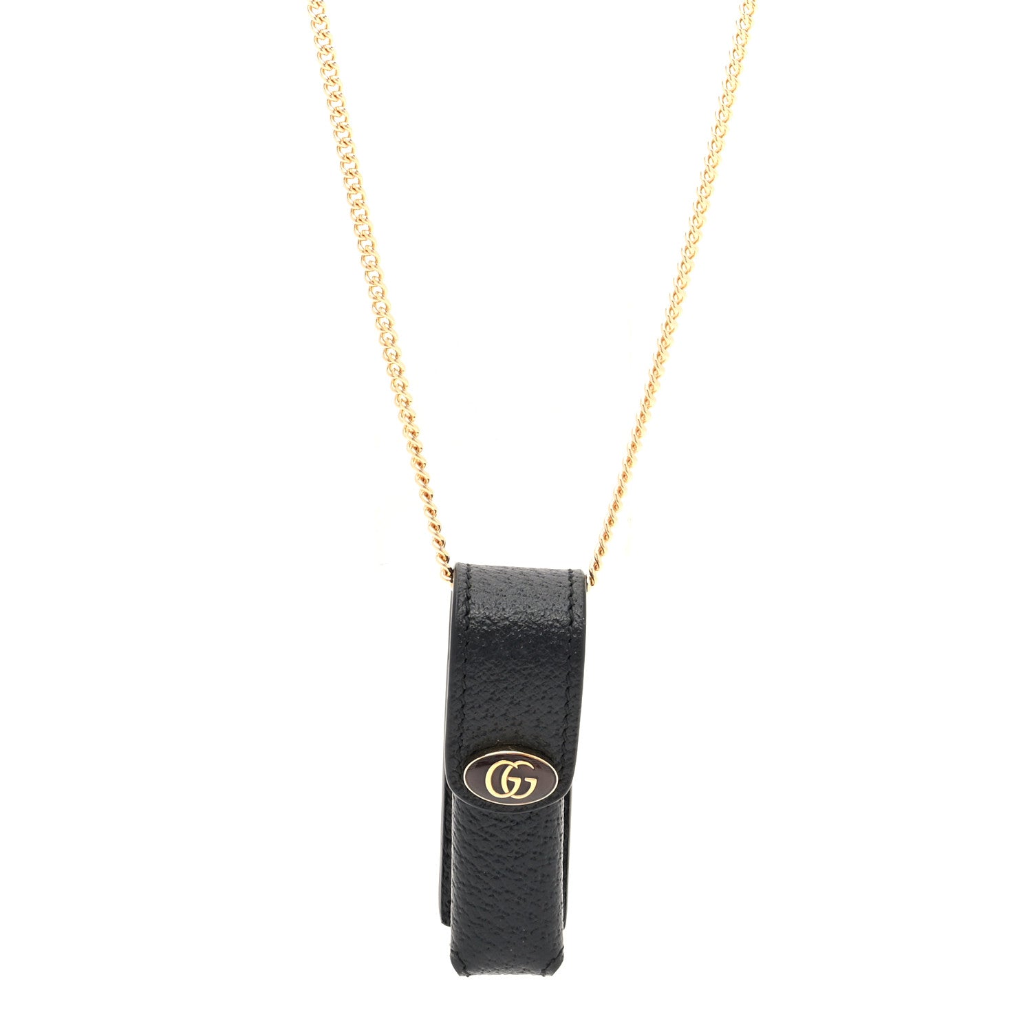 Gucci Textured Dollar Calfskin Enamel GG Lipstick Holder Necklace Black 1 of 7