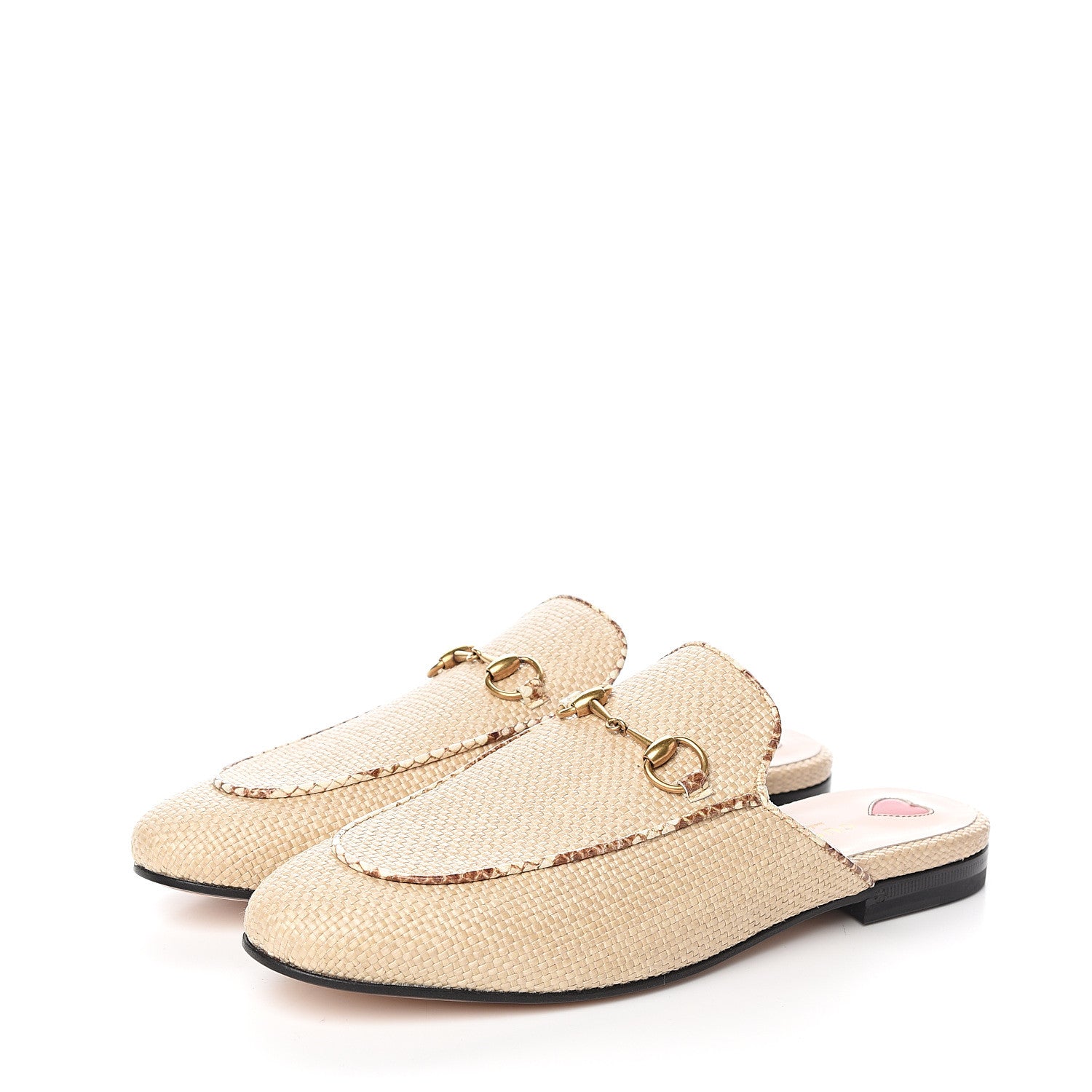 Gucci Straw Elaphe Womens Princetown Slippers 37.5 Natural Cream Brown 3 of 9