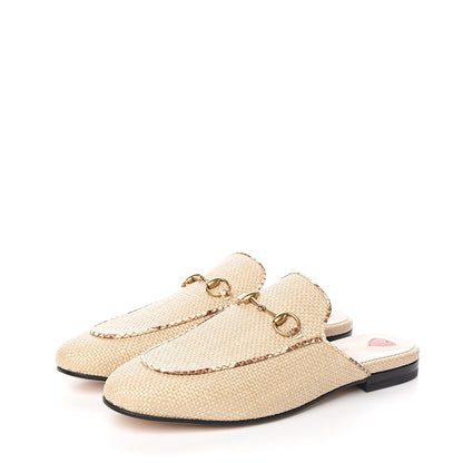 Gucci Straw Elaphe Womens Princetown Slippers 37.5 Natural Cream Brown 3 of 9