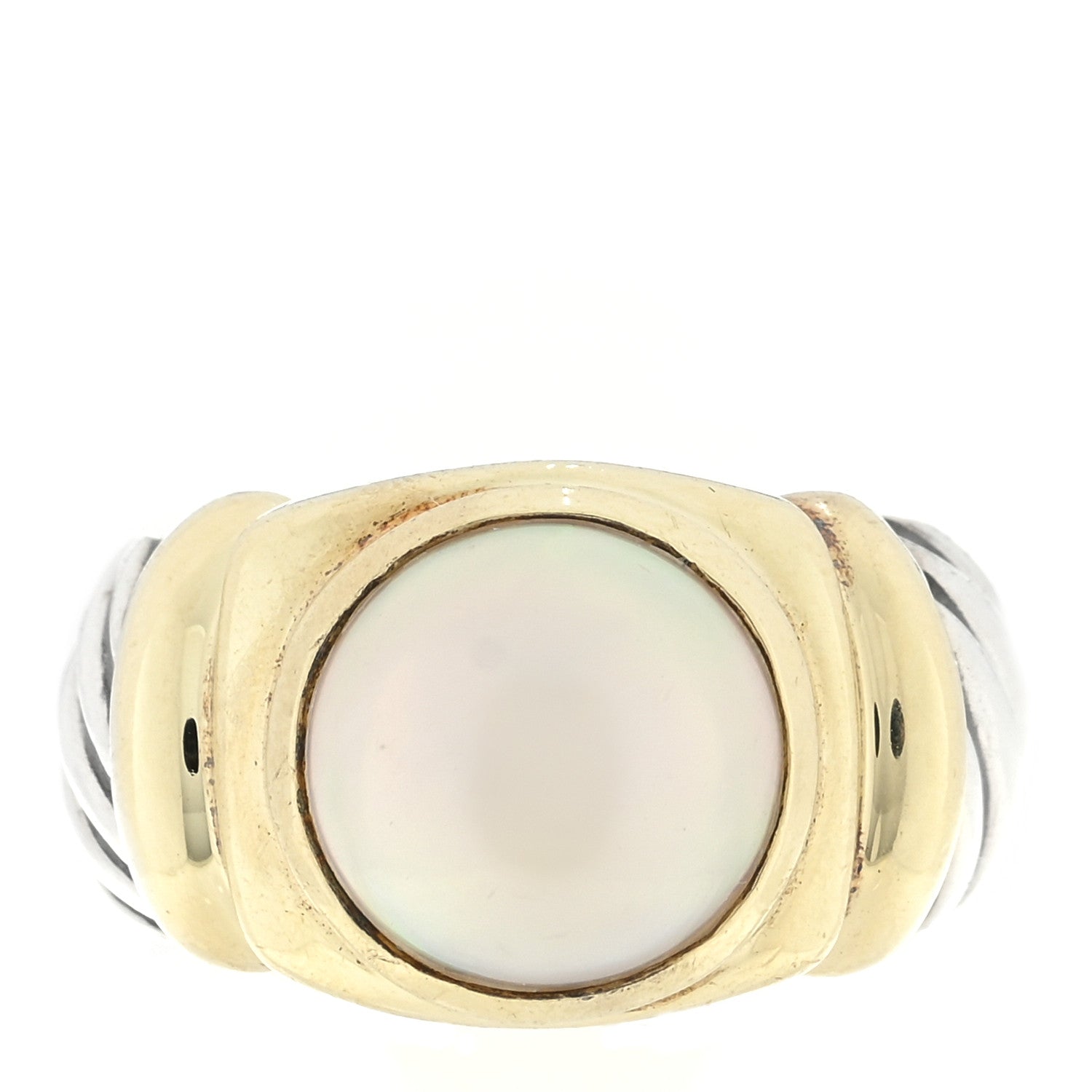 David Yurman Sterling Silver 14K Yellow Gold Pearl Cable Ring 50 5.5 1 of 4