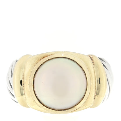 David Yurman Sterling Silver 14K Yellow Gold Pearl Cable Ring 50 5.5 1 of 4