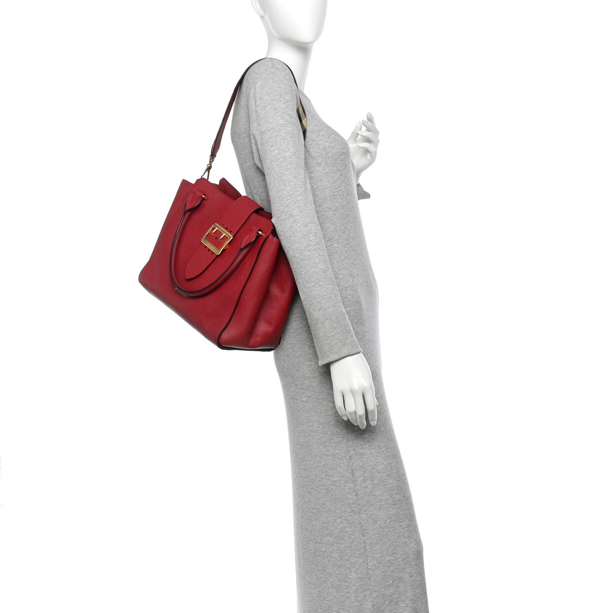 Burberry Soft Grain Calfskin Medium Buckle Tote Parade Red 3 of 21