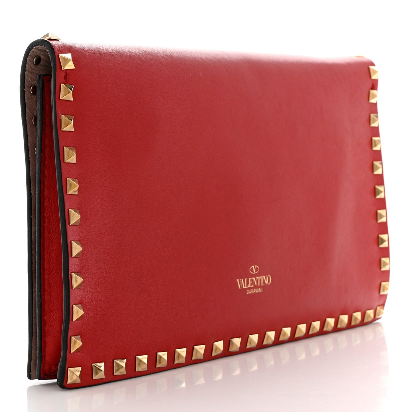 Nappa Rockstud Wristlet Clutch Rosso Valentino