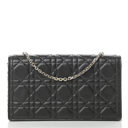 Christian Dior Lambskin Cannage Lady Dior Chain Wallet Black 3 of 13