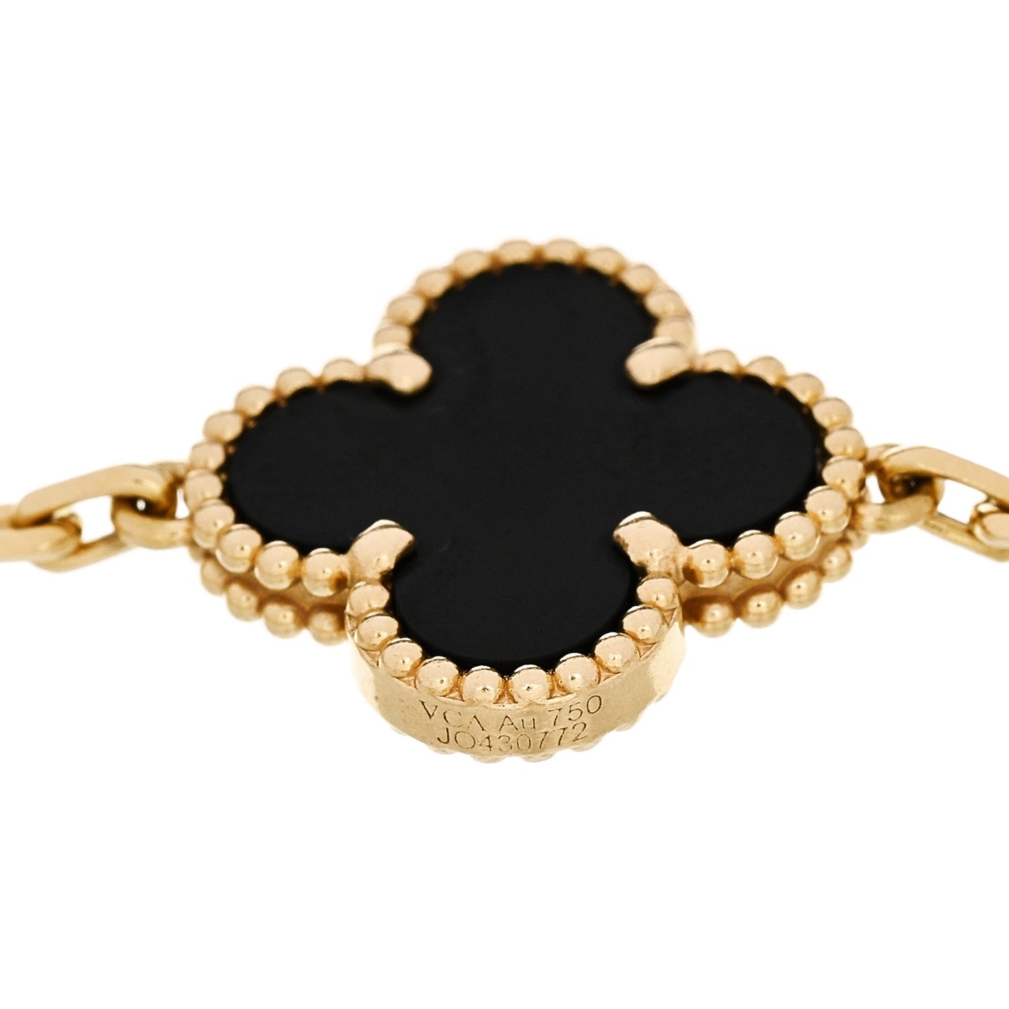 18K Yellow Gold Black Onyx 5 Motifs Vintage Alhambra Bracelet