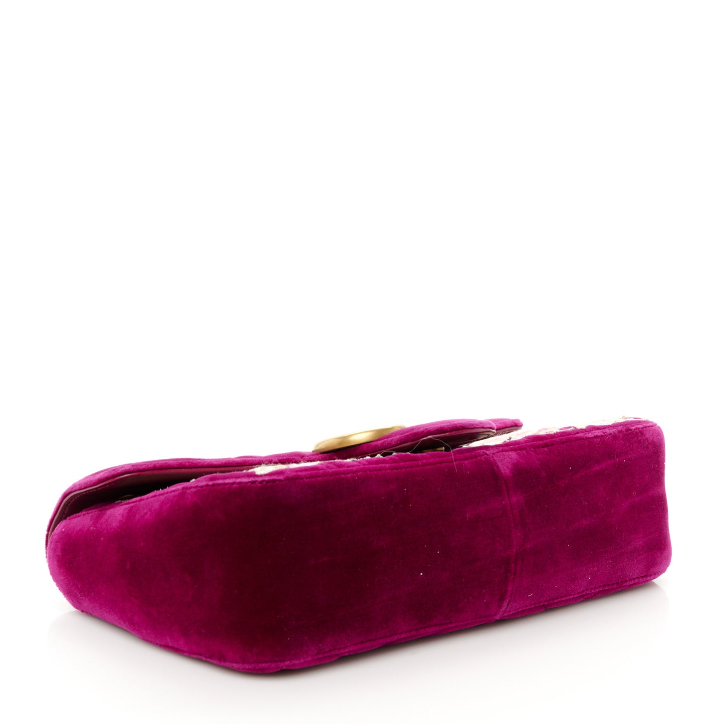 Velvet Matelasse Embroidered Small GG Marmont Shoulder Bag Fuchsia Violet Cyclamen