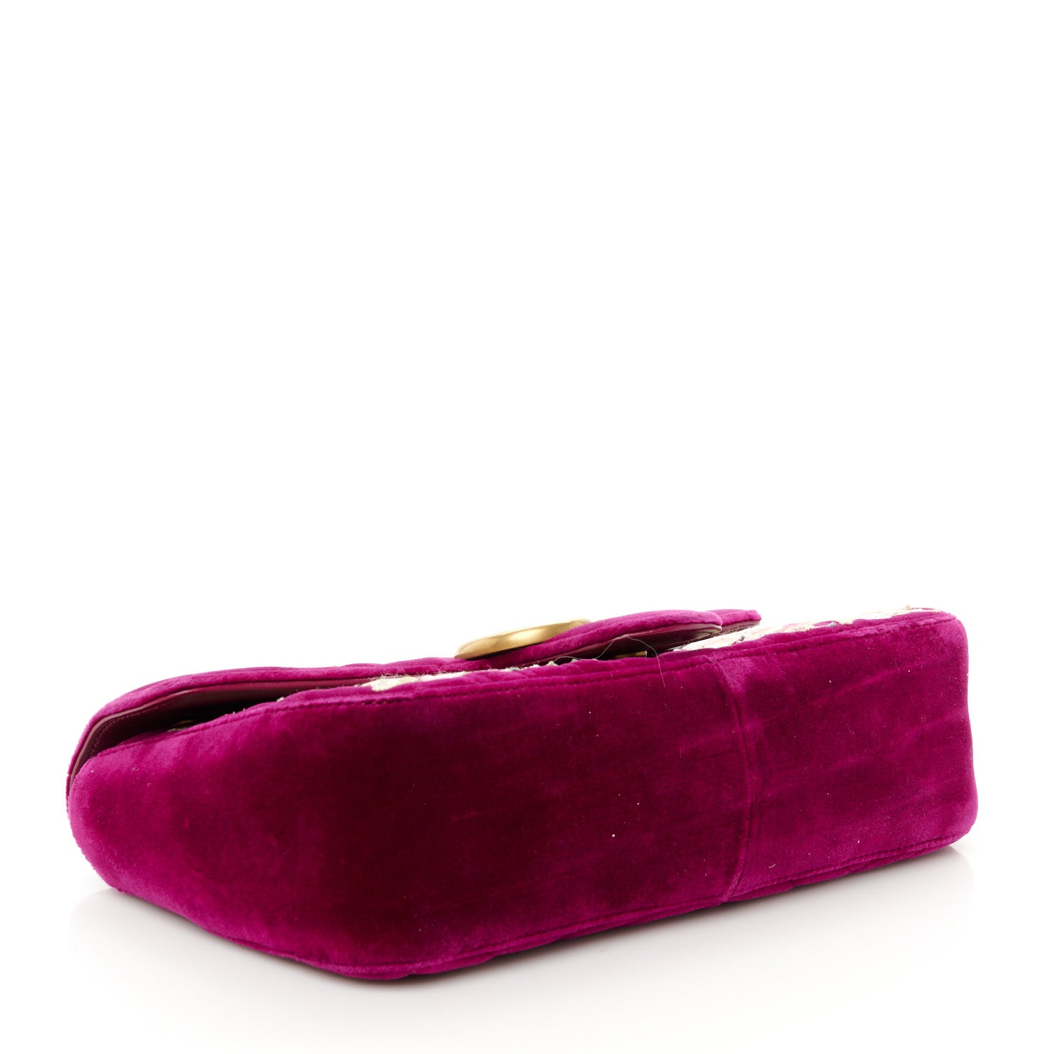 Gucci Velvet Matelasse Embroidered Small GG Marmont Shoulder Bag Fuchsia Violet Cyclamen 4 of 11