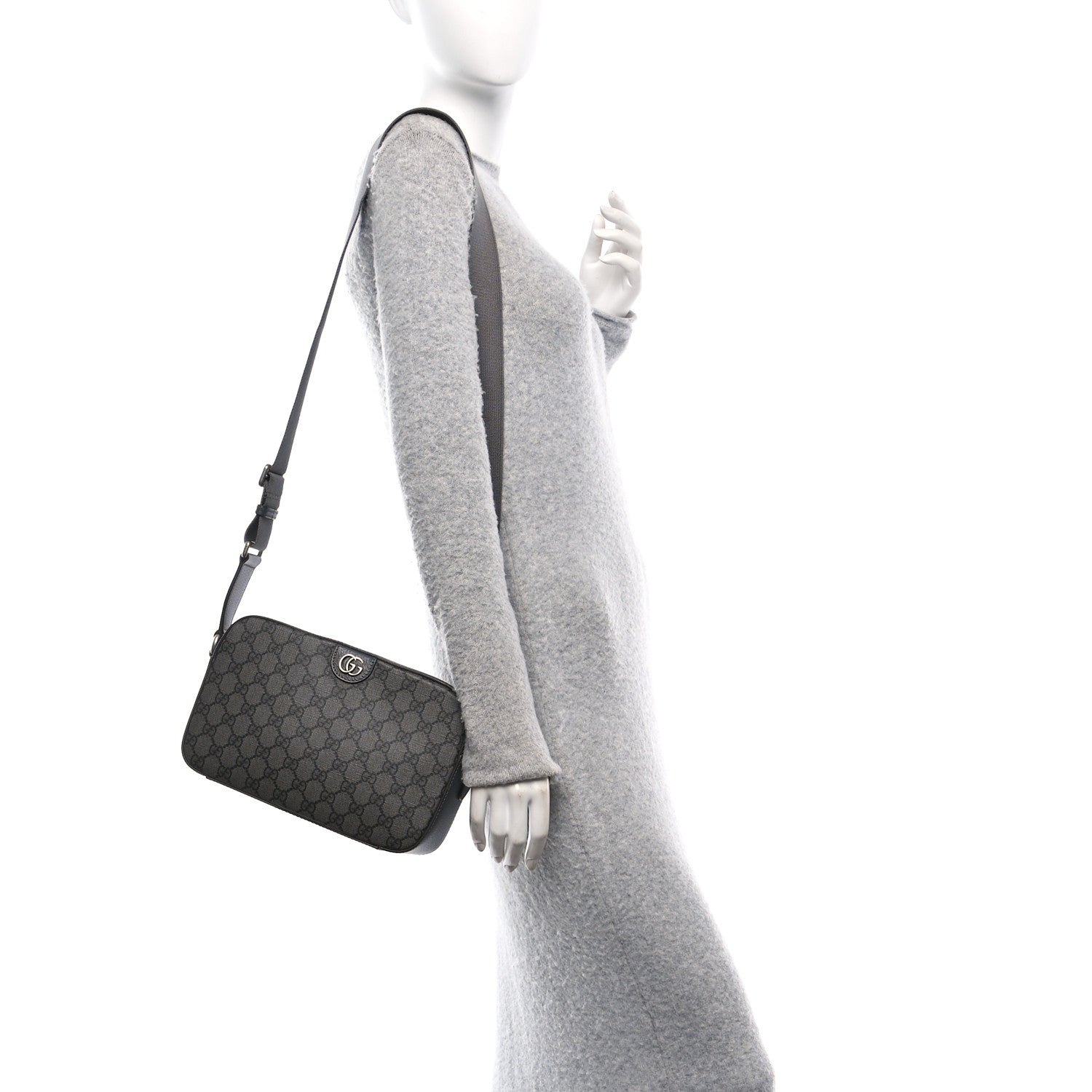 Gucci GG Supreme Monogram Textured Dollar Calfskin Ophidia Shoulder Bag Grey Black Graphite Grey 3 of 10