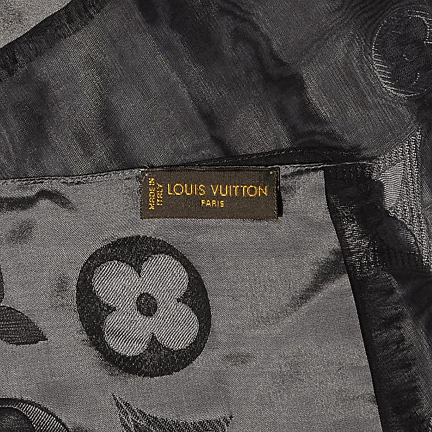 Louis Vuitton Silk Acetate Monogram St Petersbourg Stole Black Grey 5 of 7