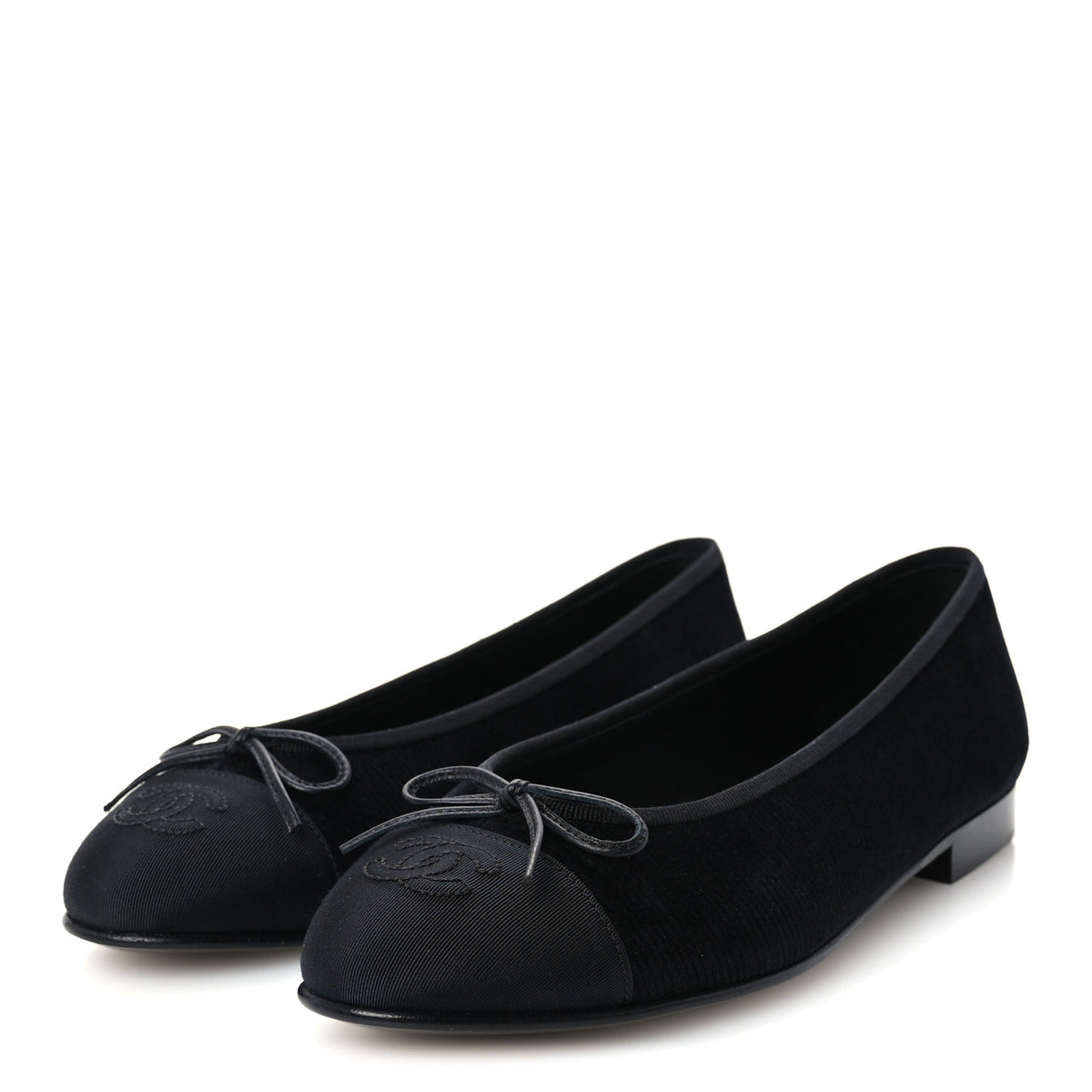 Chanel Corduroy Grosgrain CC Cap Toe Ballerina Flats 39.5 Black 4 of 10