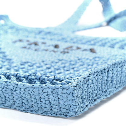 Prada Yarn Raffia Effect Crochet Logo Embroidered Tote Bag Celeste 9 of 9