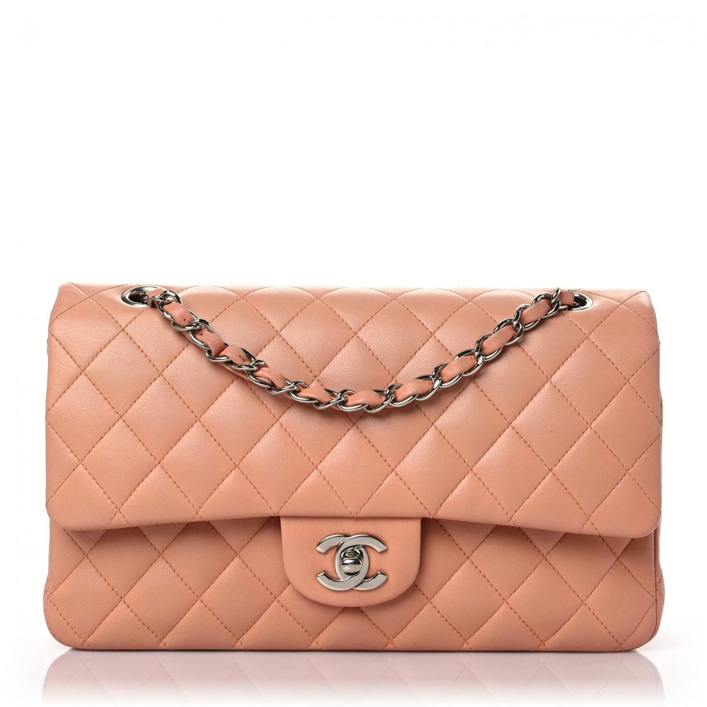 Lambskin Quilted Medium Double Flap Light Pink